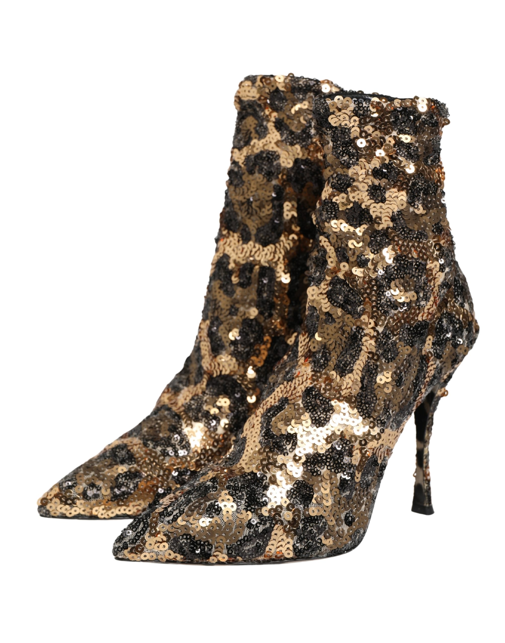 Dolce & Gabbana Gold Leopard Sequin Sock Ankle Boots Shoes - Image 5