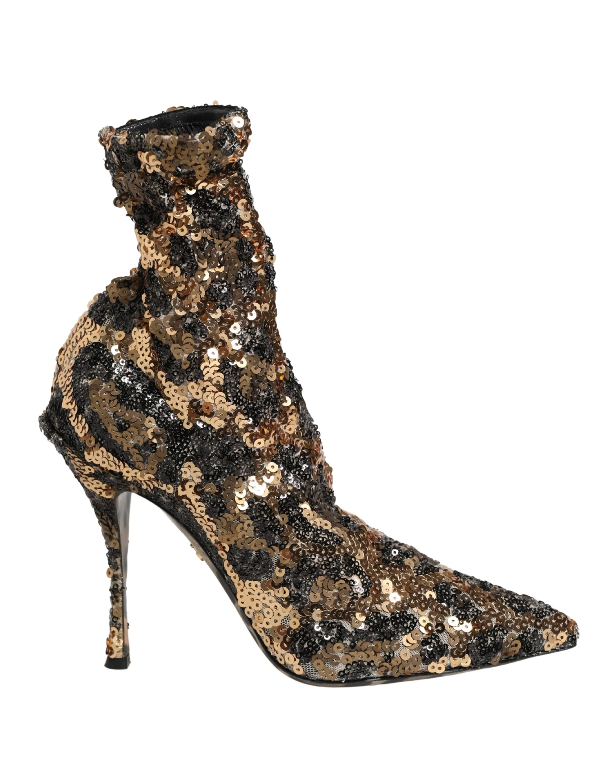 Dolce & Gabbana Gold Leopard Sequin Sock Ankle Boots Shoes - Image 2