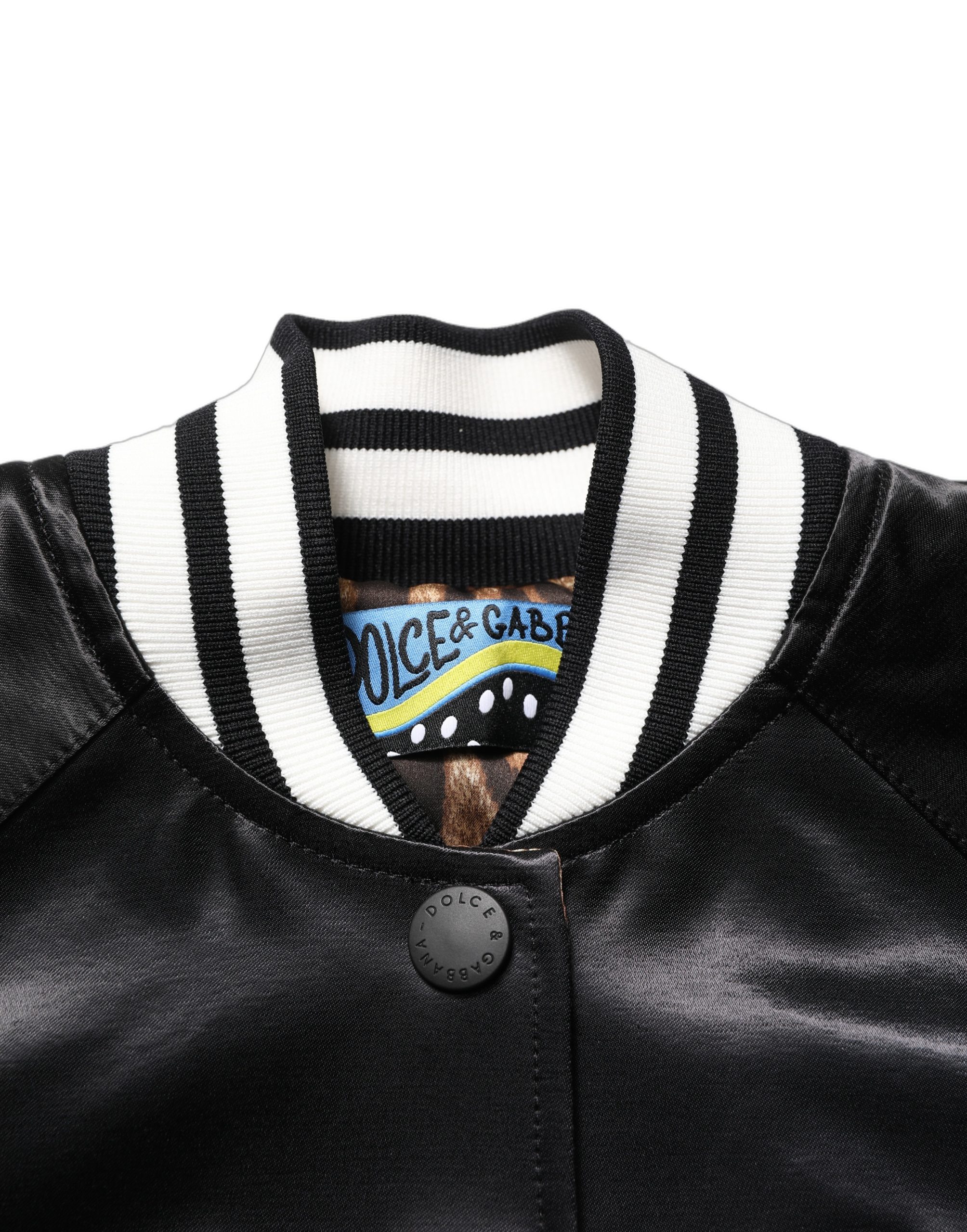 Dolce & Gabbana Black Satin Floral Embroidery Bomber Jacket - Image 6