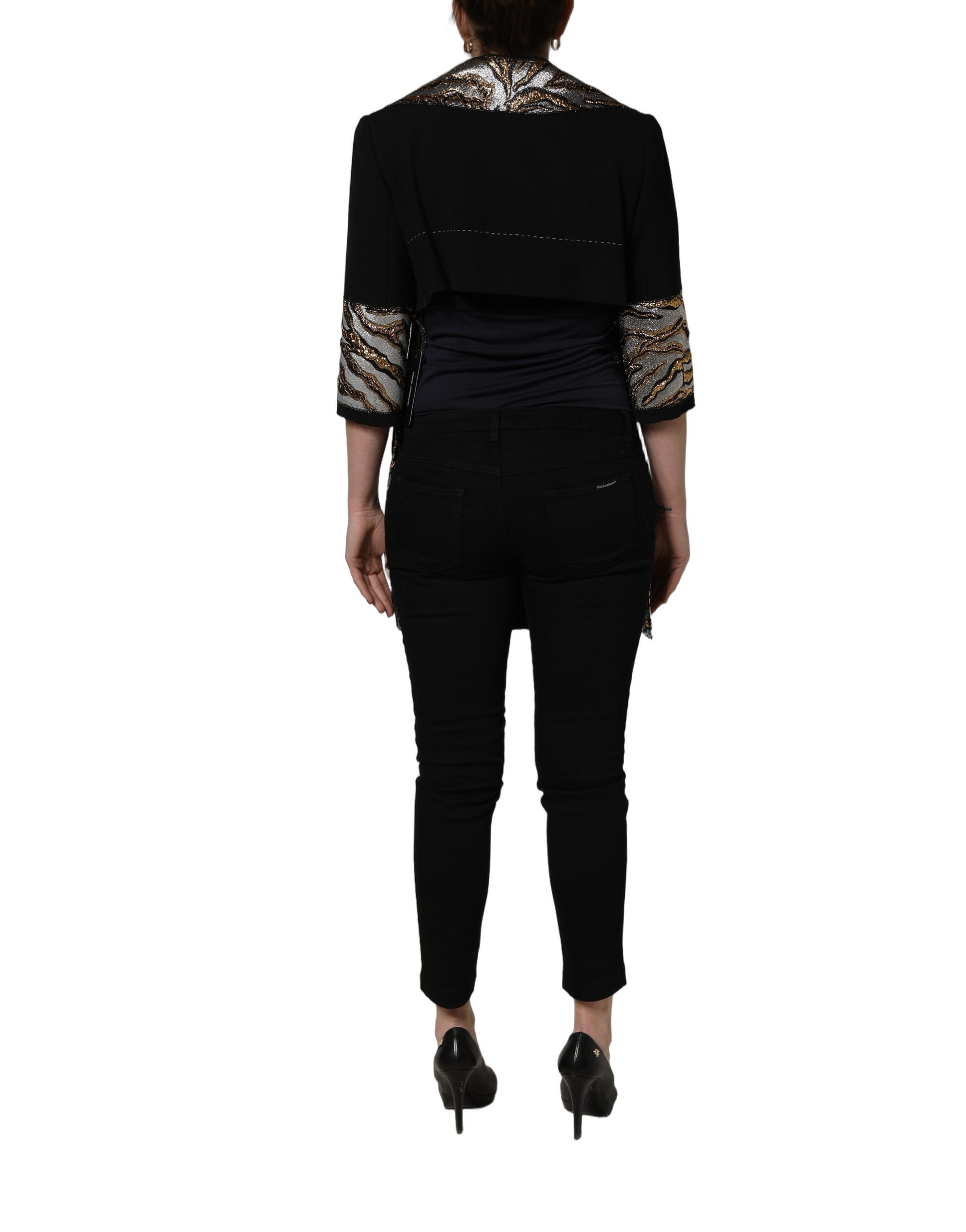 Dolce & Gabbana Black Single-Breasted Brocade Coat Jacket - Image 4