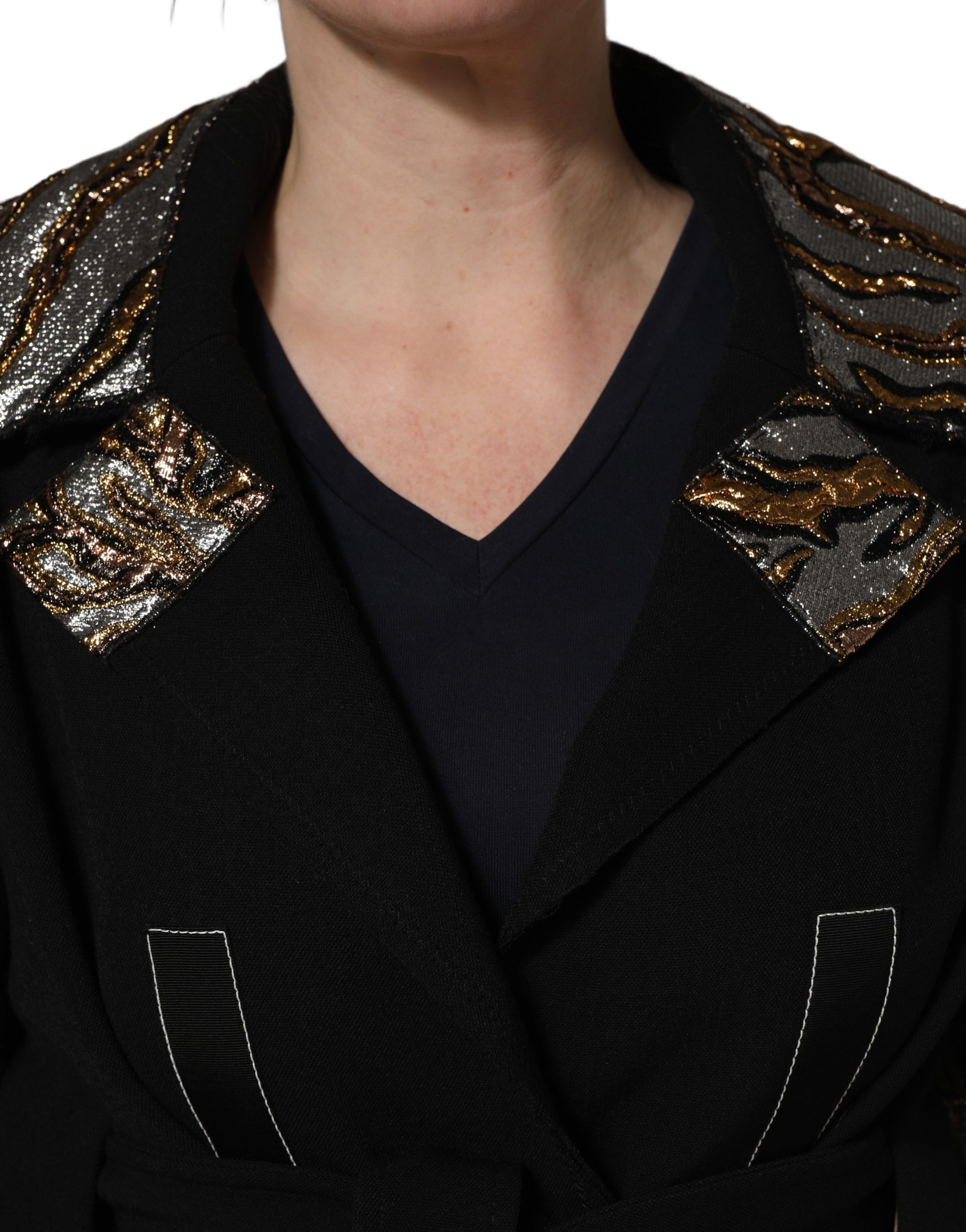 Dolce & Gabbana Black Single-Breasted Brocade Coat Jacket - Image 5