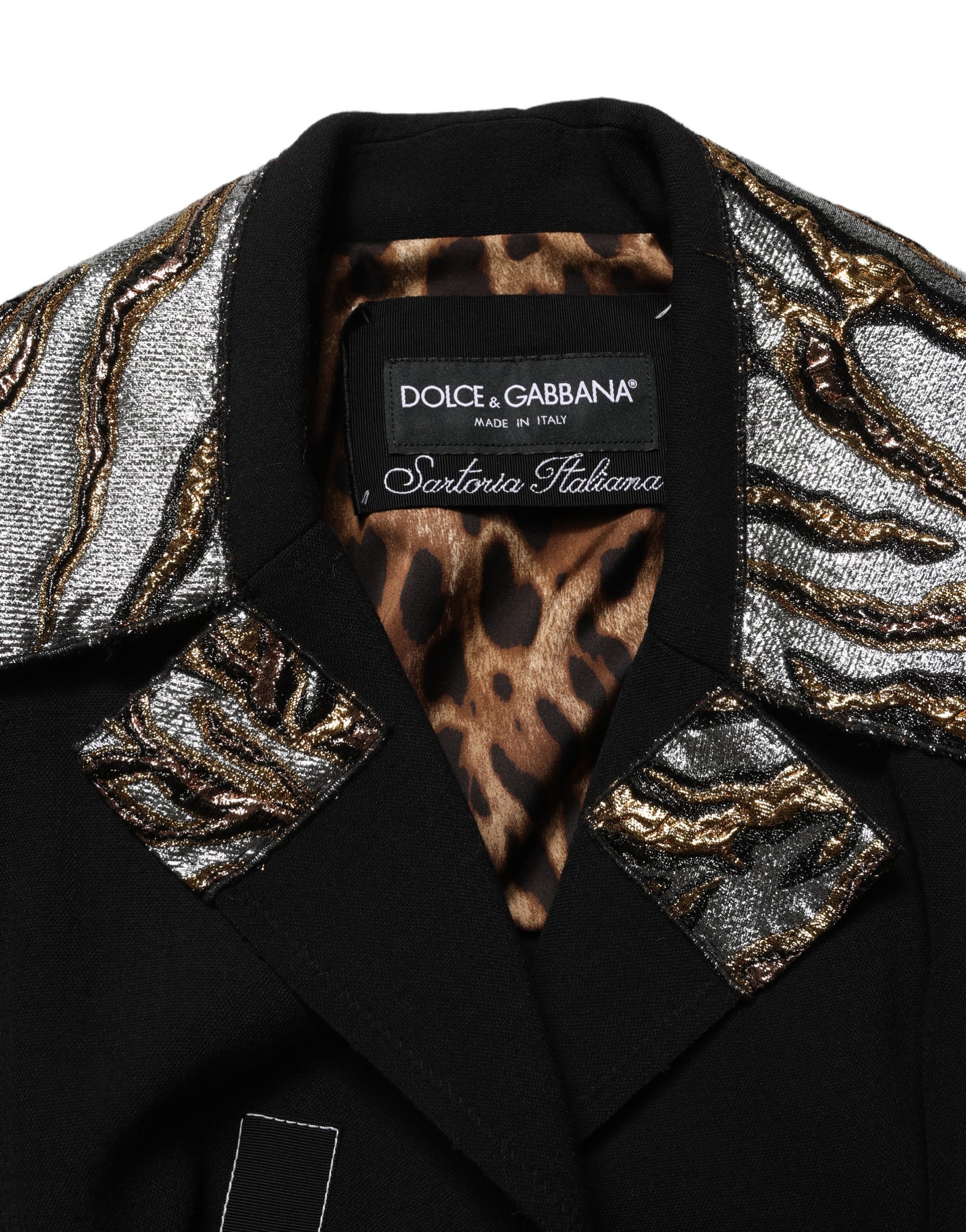 Dolce & Gabbana Black Single-Breasted Brocade Coat Jacket - Image 6