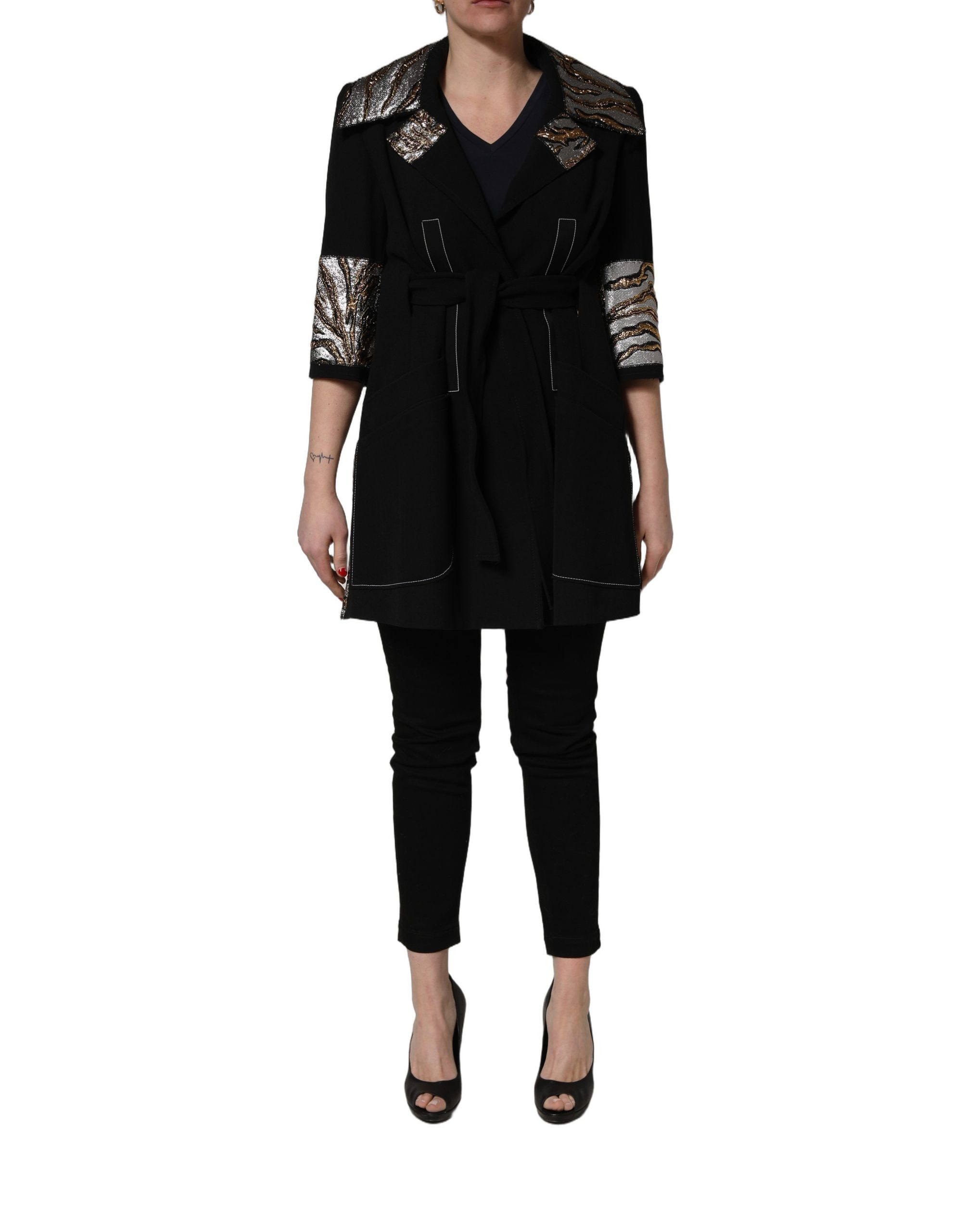 Dolce & Gabbana Black Single-Breasted Brocade Coat Jacket - Image 2