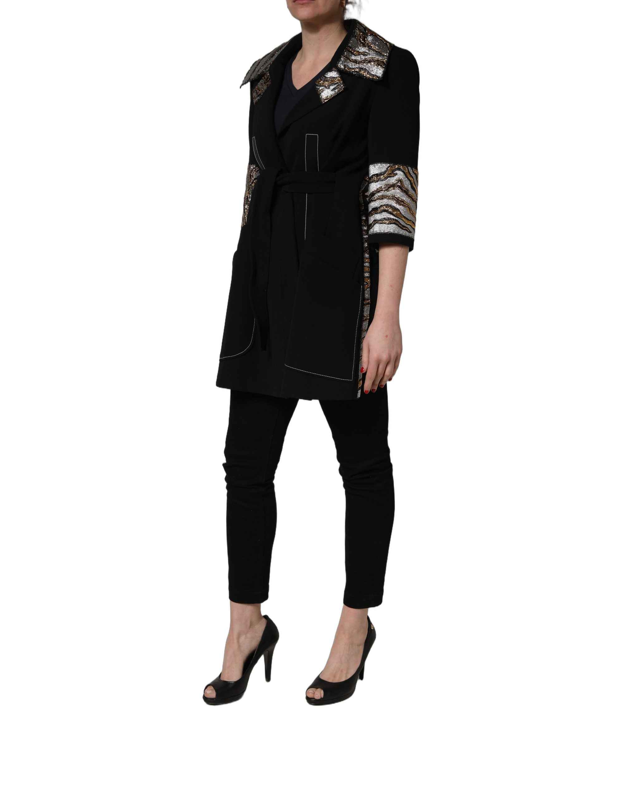 Dolce & Gabbana Black Single-Breasted Brocade Coat Jacket - Image 3