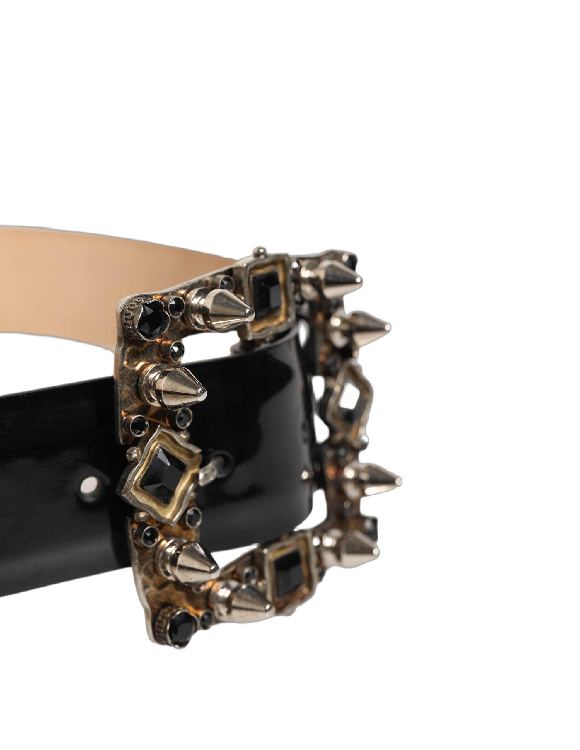 Dolce & Gabbana Black Leather Crystal Metal Buckle Belt - Image 3