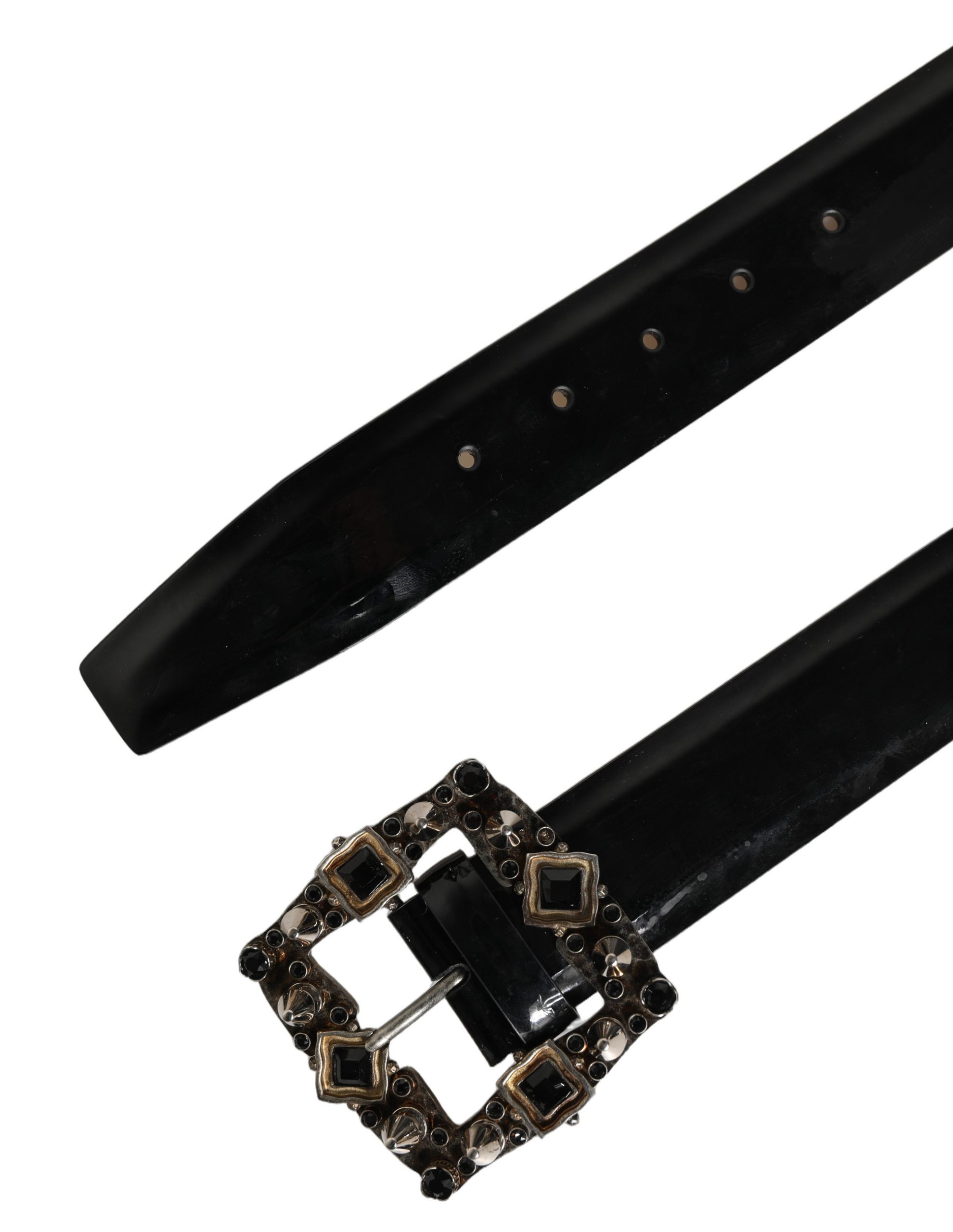 Dolce & Gabbana Black Leather Crystal Metal Buckle Belt - Image 6