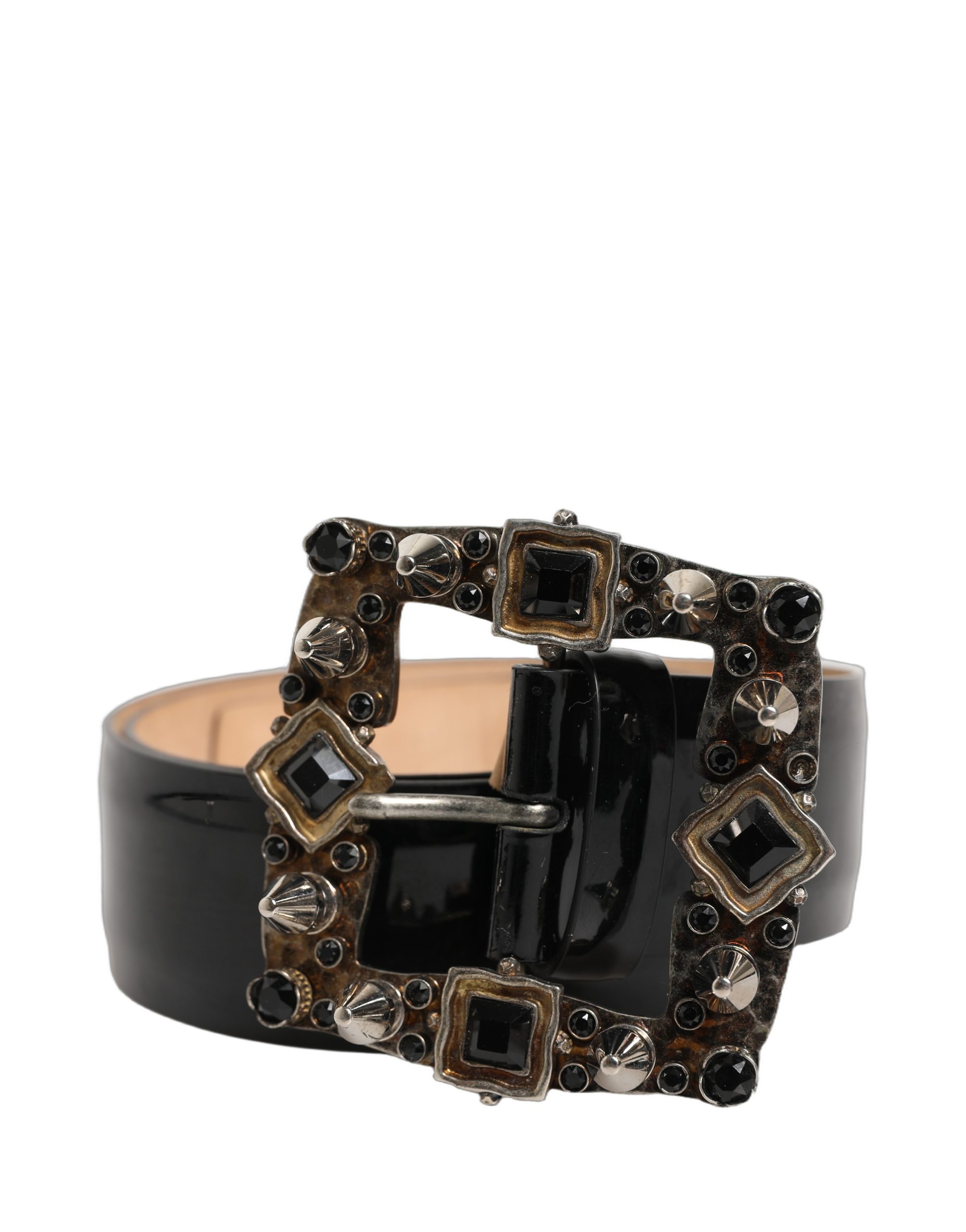 Dolce & Gabbana Black Leather Crystal Metal Buckle Belt - Image 2