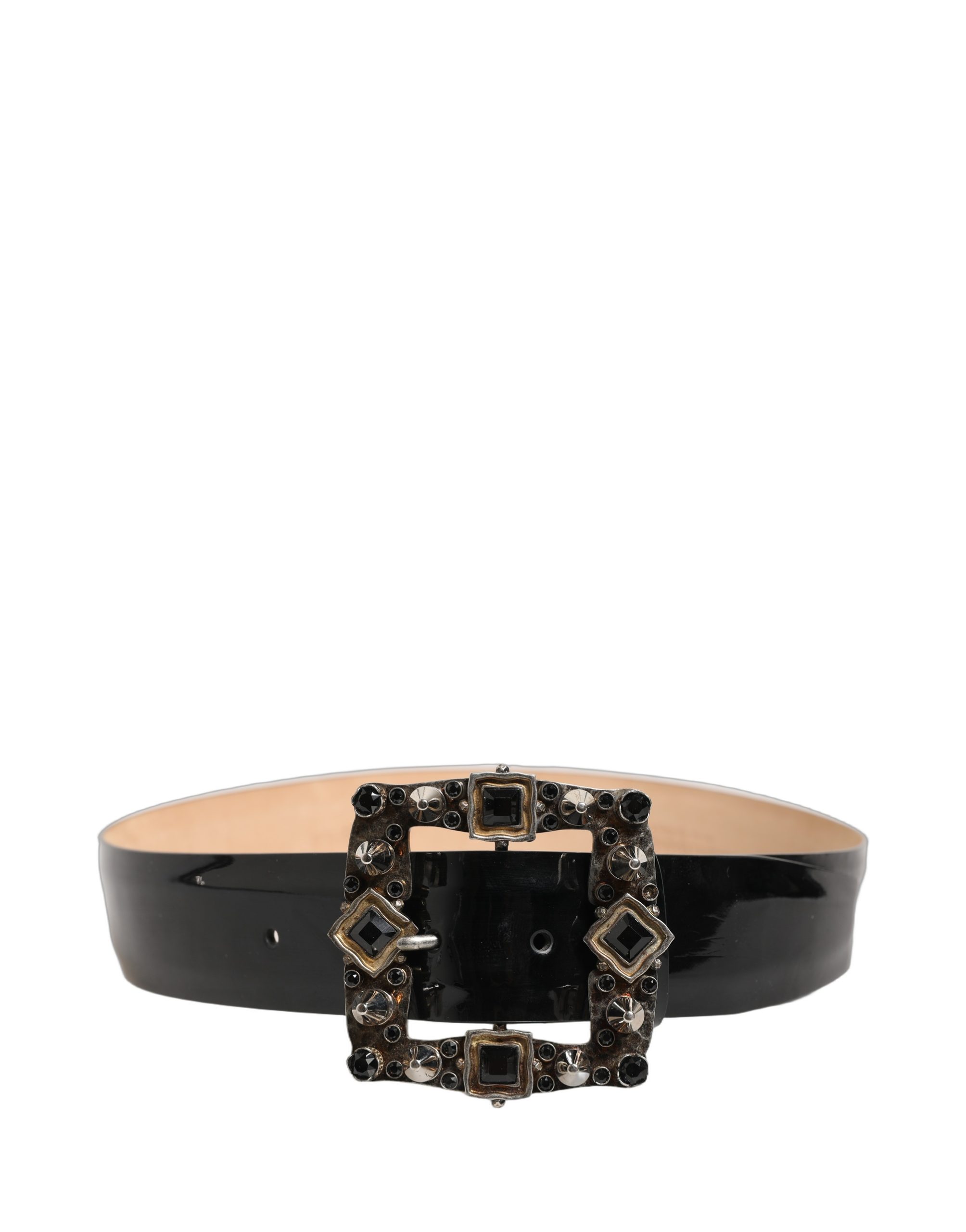 Dolce & Gabbana Black Leather Crystal Metal Buckle Belt - Image 7
