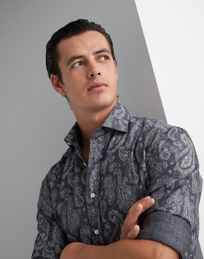 Brunello Cucinelli Gray Cotton Pattern Shirt - Image 2