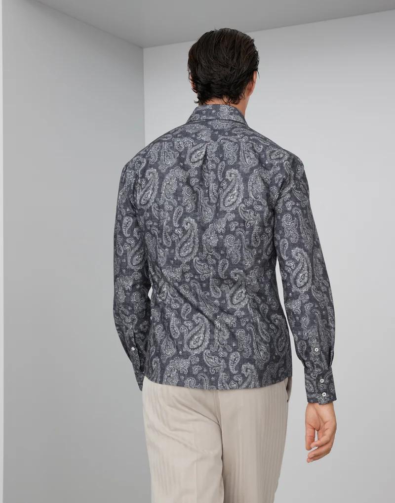 Brunello Cucinelli Gray Cotton Pattern Shirt - Image 4