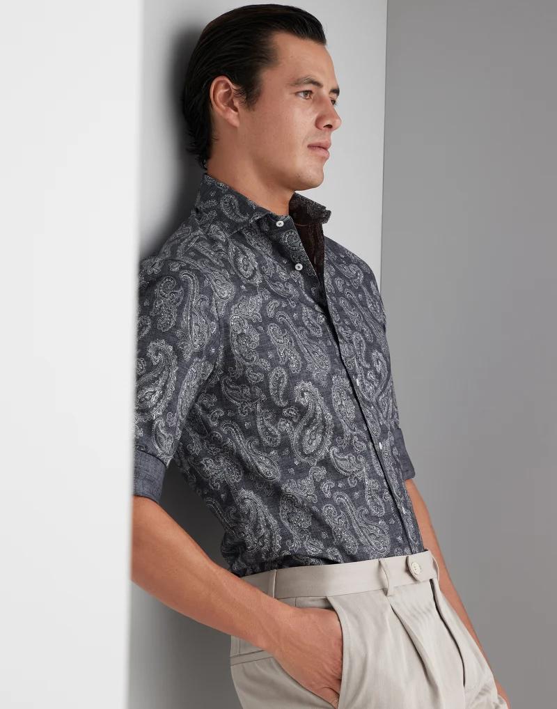 Brunello Cucinelli Gray Cotton Pattern Shirt - Image 5