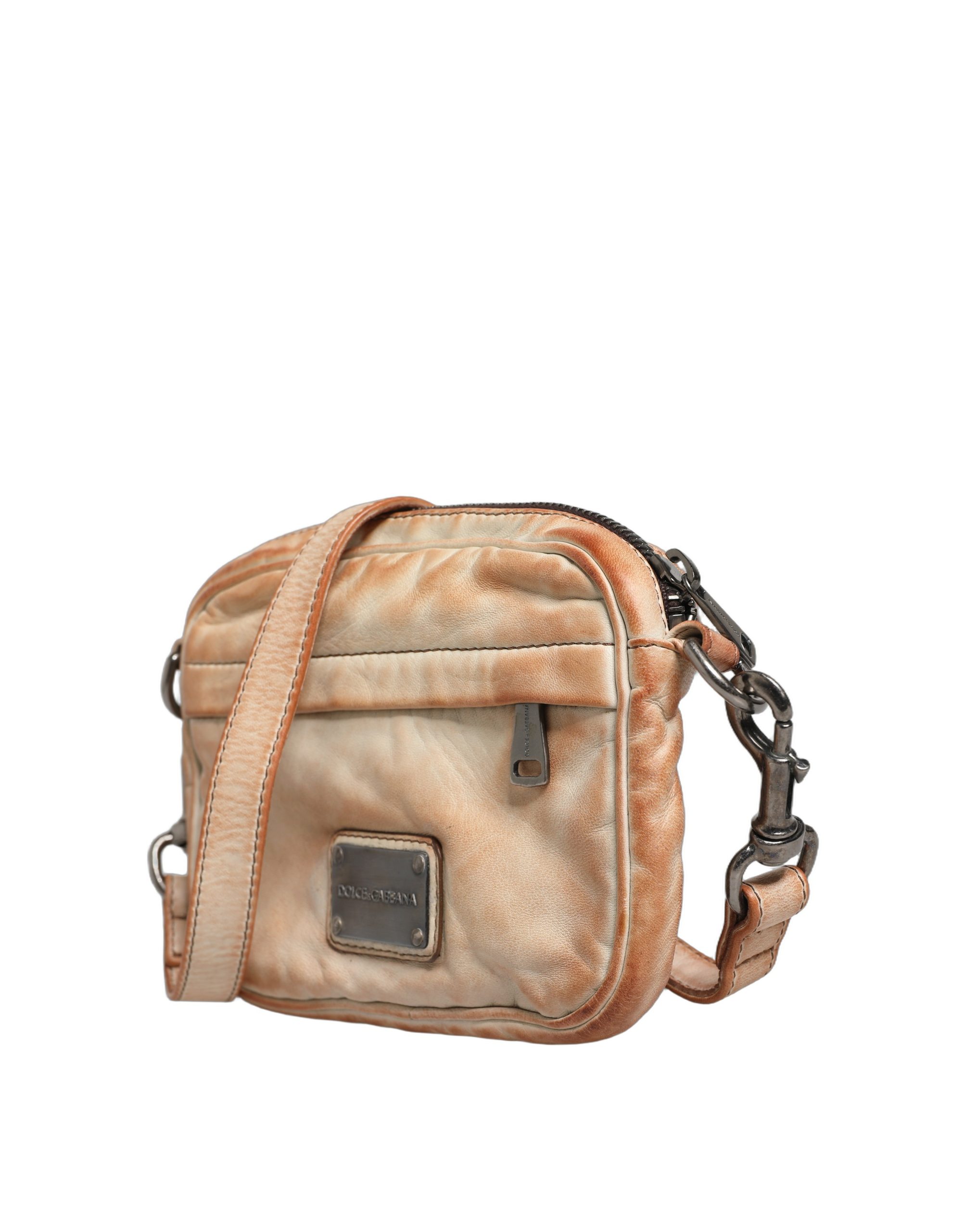 Dolce & Gabbana Beige Vintage Leather Logo Plaque Shoulder Borse Men Bag - Image 3