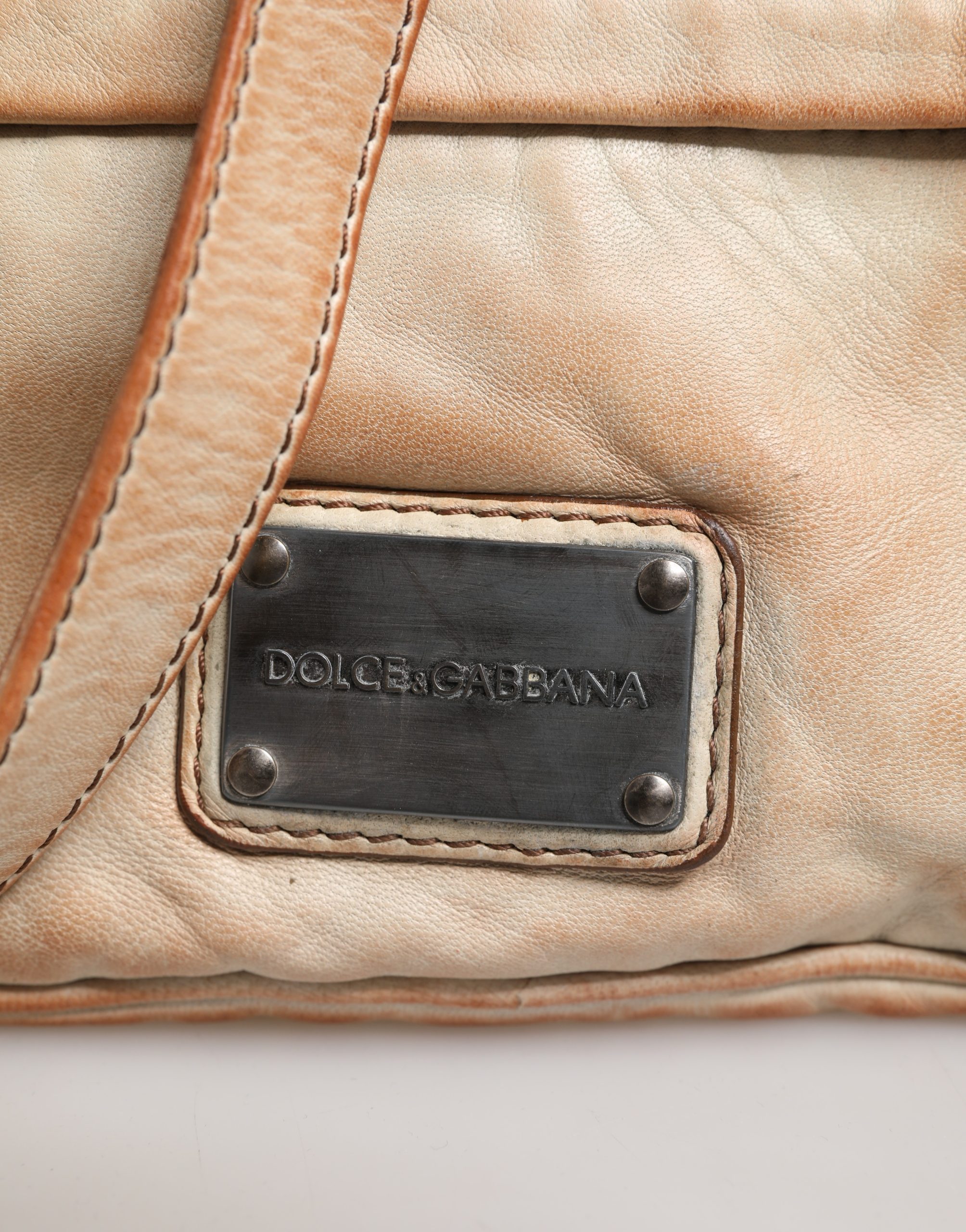 Dolce & Gabbana Beige Vintage Leather Logo Plaque Shoulder Borse Men Bag - Image 7