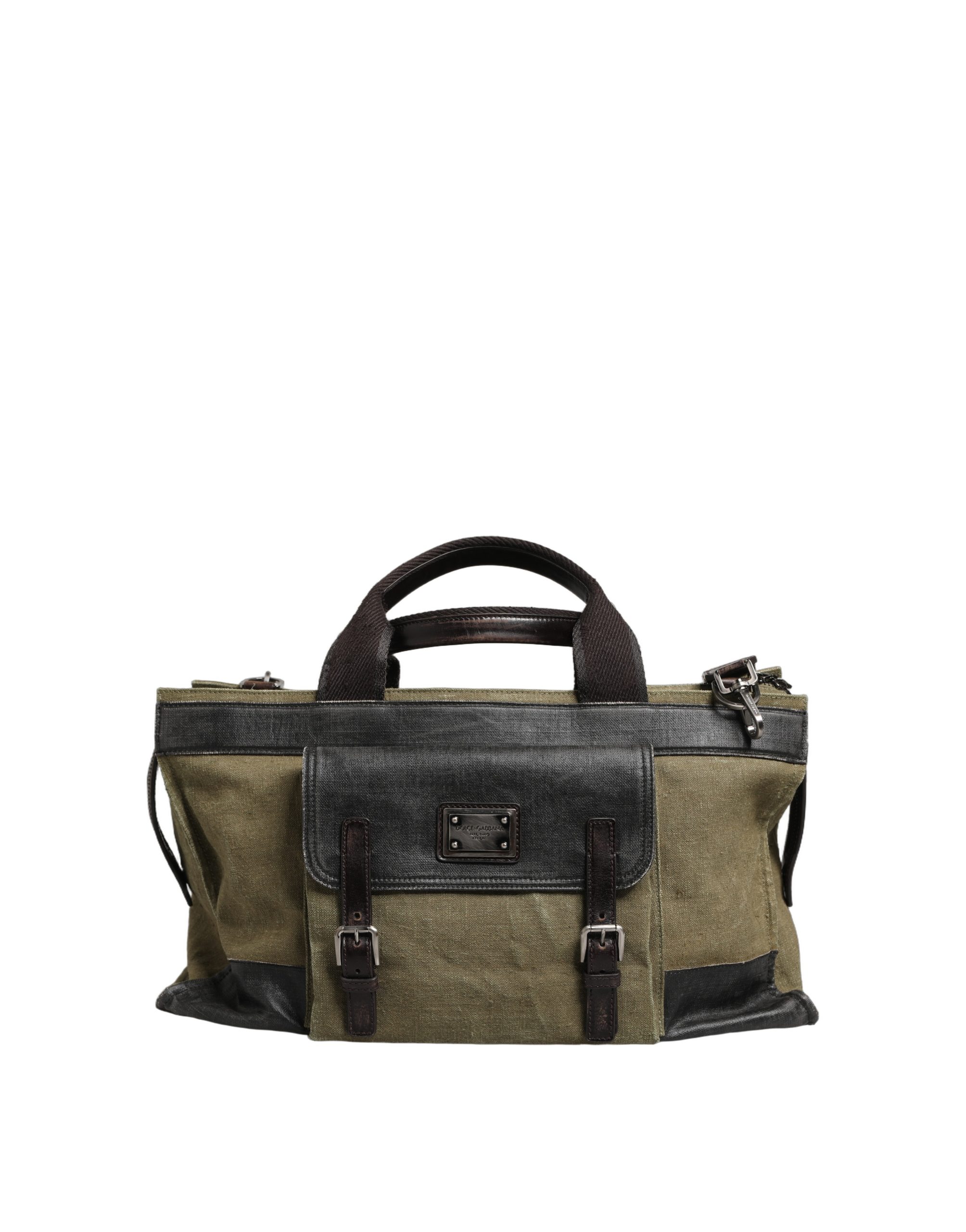 Dolce & Gabbana Military Green Two Tone Tote Duffel Shoulder Borse Bag - Image 2
