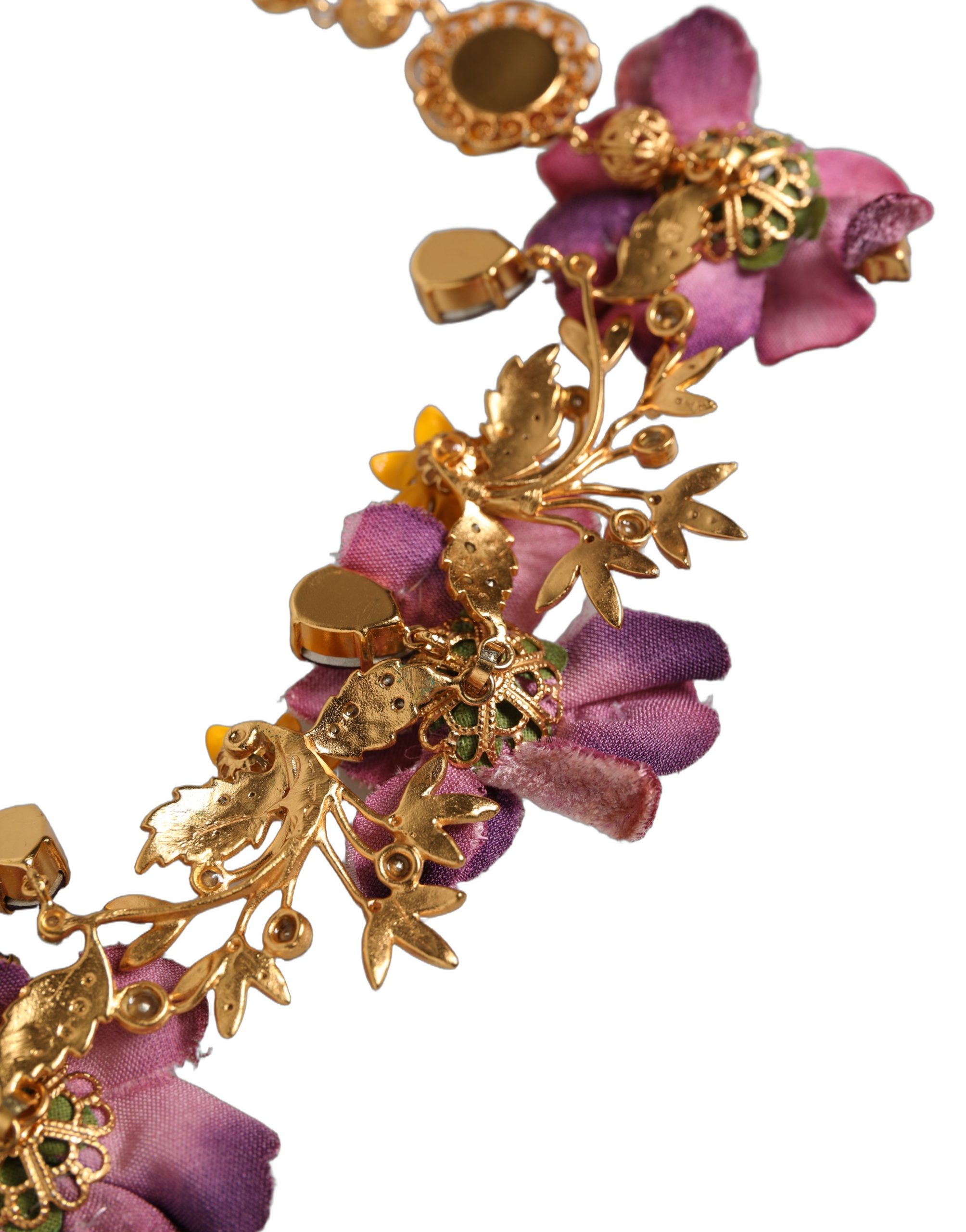Dolce & Gabbana Gold Brass Mix Fiori Flowers Crystal Chain Necklace - Image 5