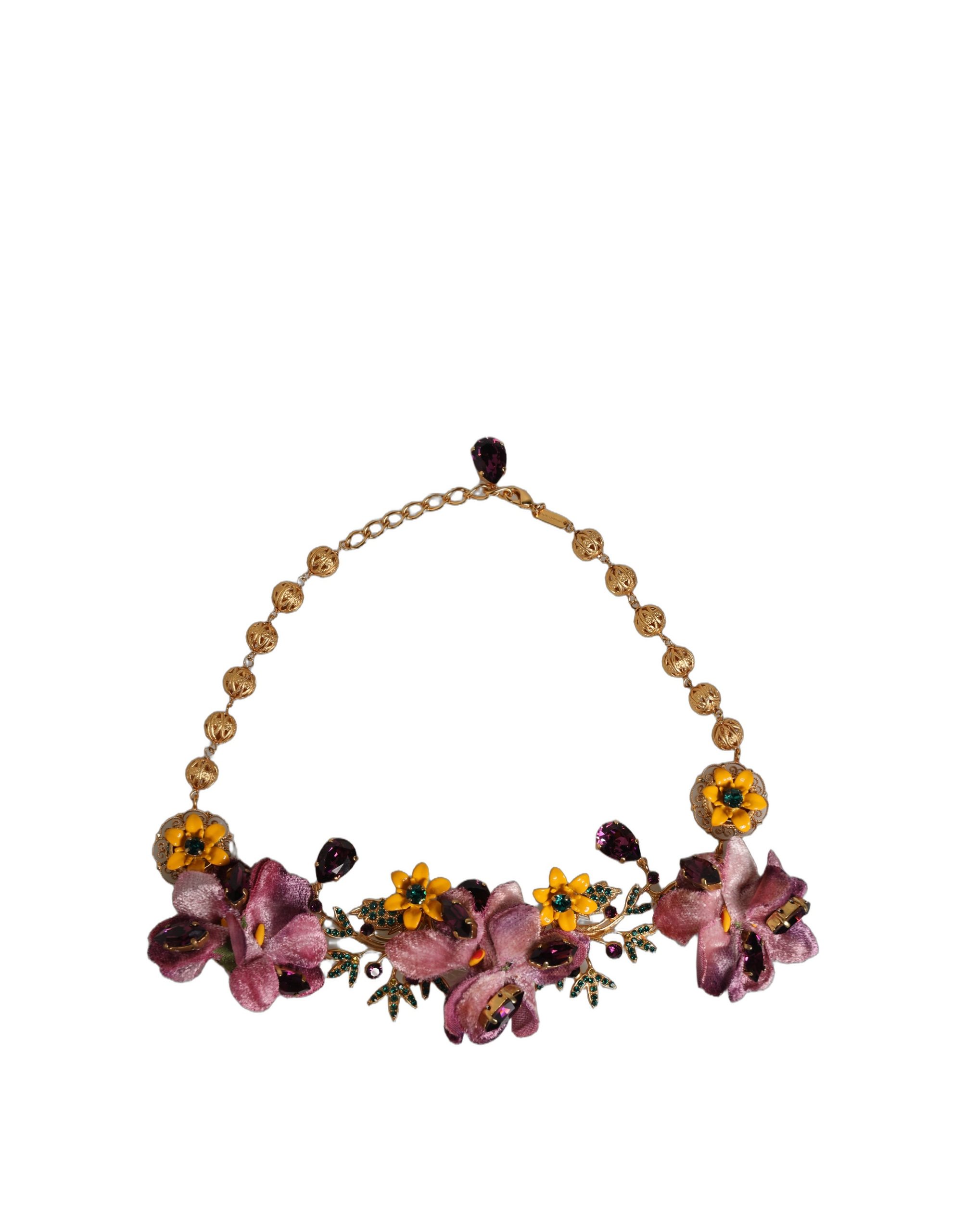 Dolce & Gabbana Gold Brass Mix Fiori Flowers Crystal Chain Necklace - Image 2