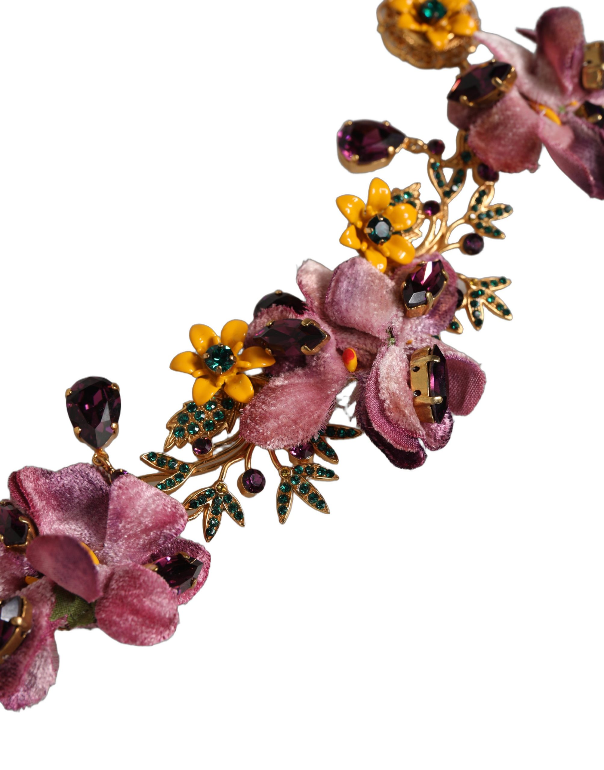 Dolce & Gabbana Gold Brass Mix Fiori Flowers Crystal Chain Necklace - Image 6