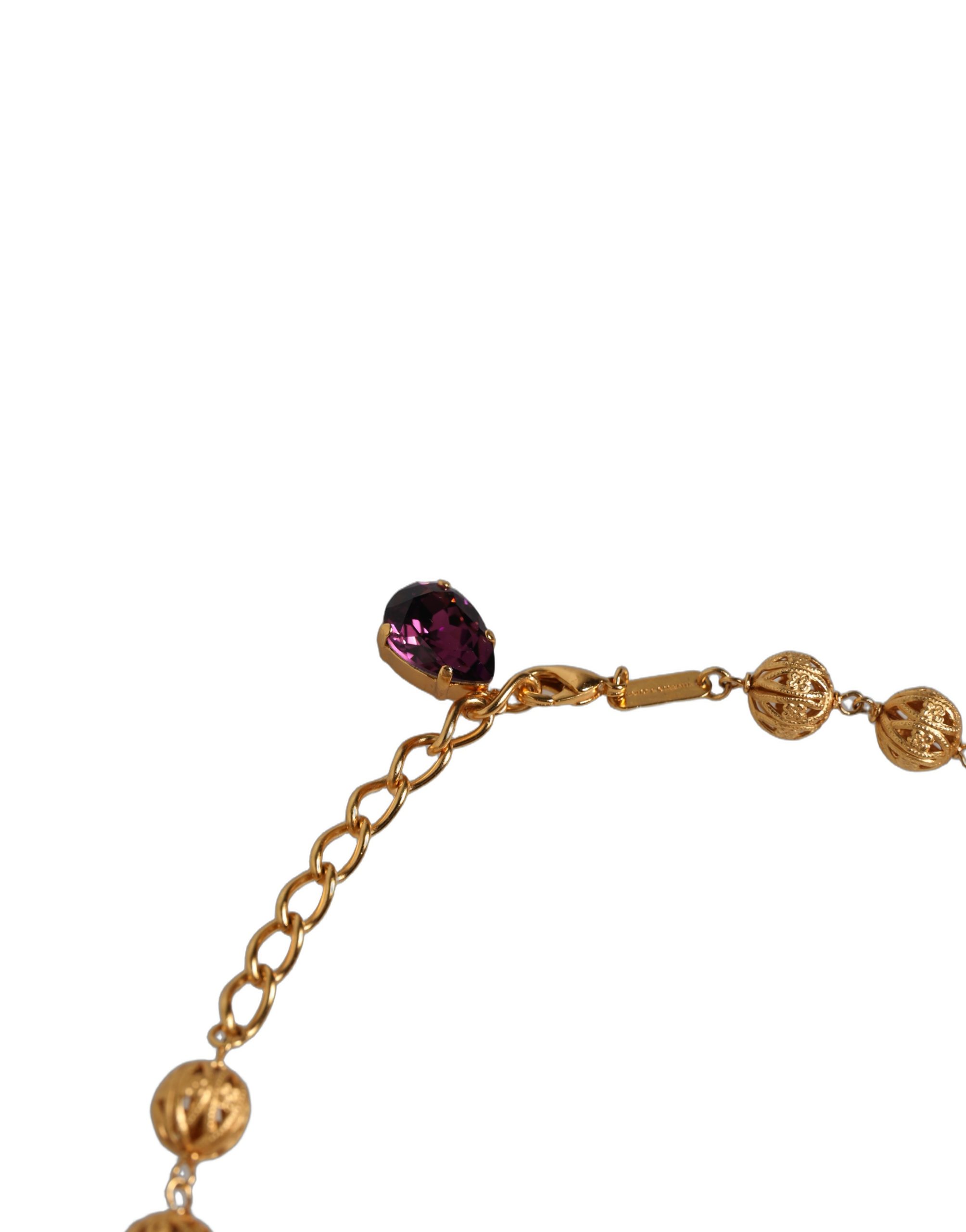 Dolce & Gabbana Gold Brass Mix Fiori Flowers Crystal Chain Necklace - Image 7