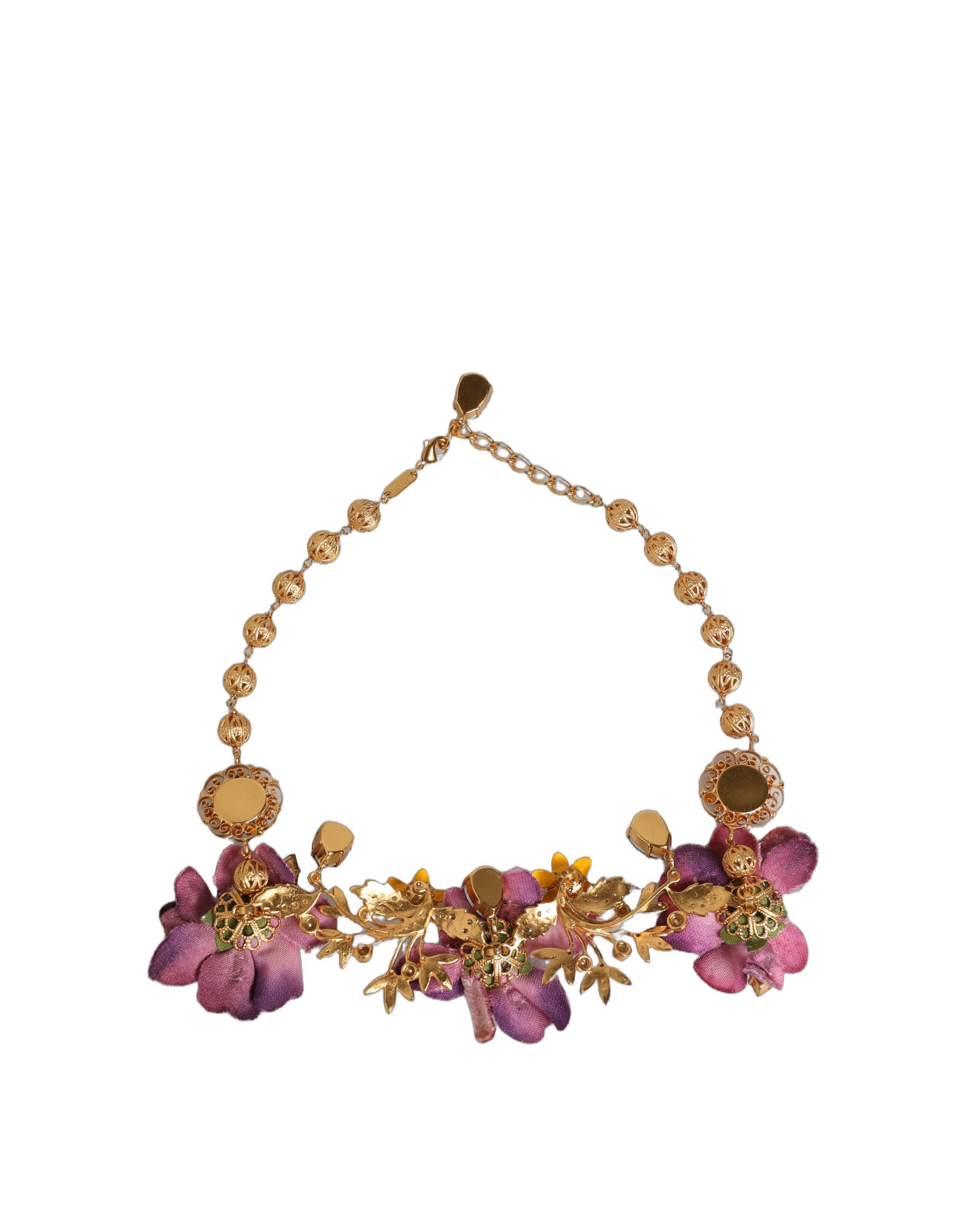 Dolce & Gabbana Gold Brass Mix Fiori Flowers Crystal Chain Necklace - Image 3