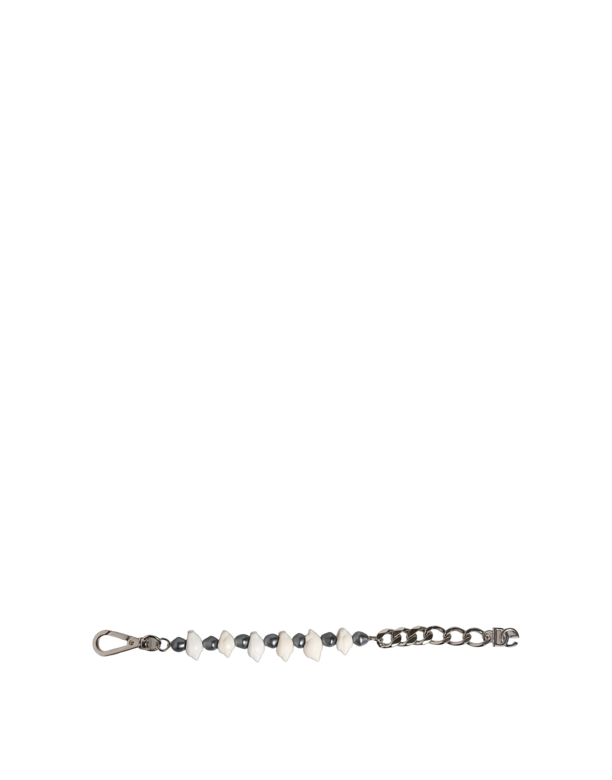 Dolce & Gabbana Silver Tone Brass Beaded Shell DG Logo Pendant Bracelet - Image 6