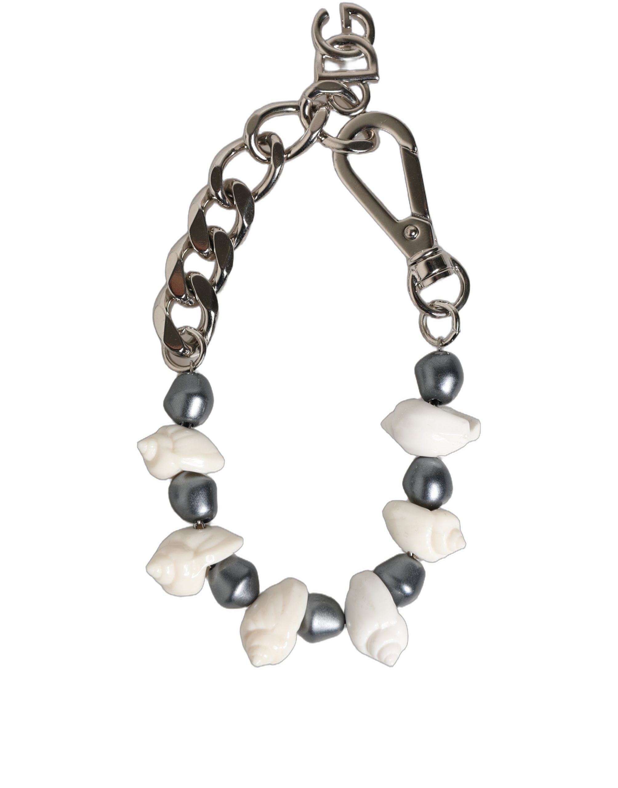 Dolce & Gabbana Silver Tone Brass Beaded Shell DG Logo Pendant Bracelet - Image 2