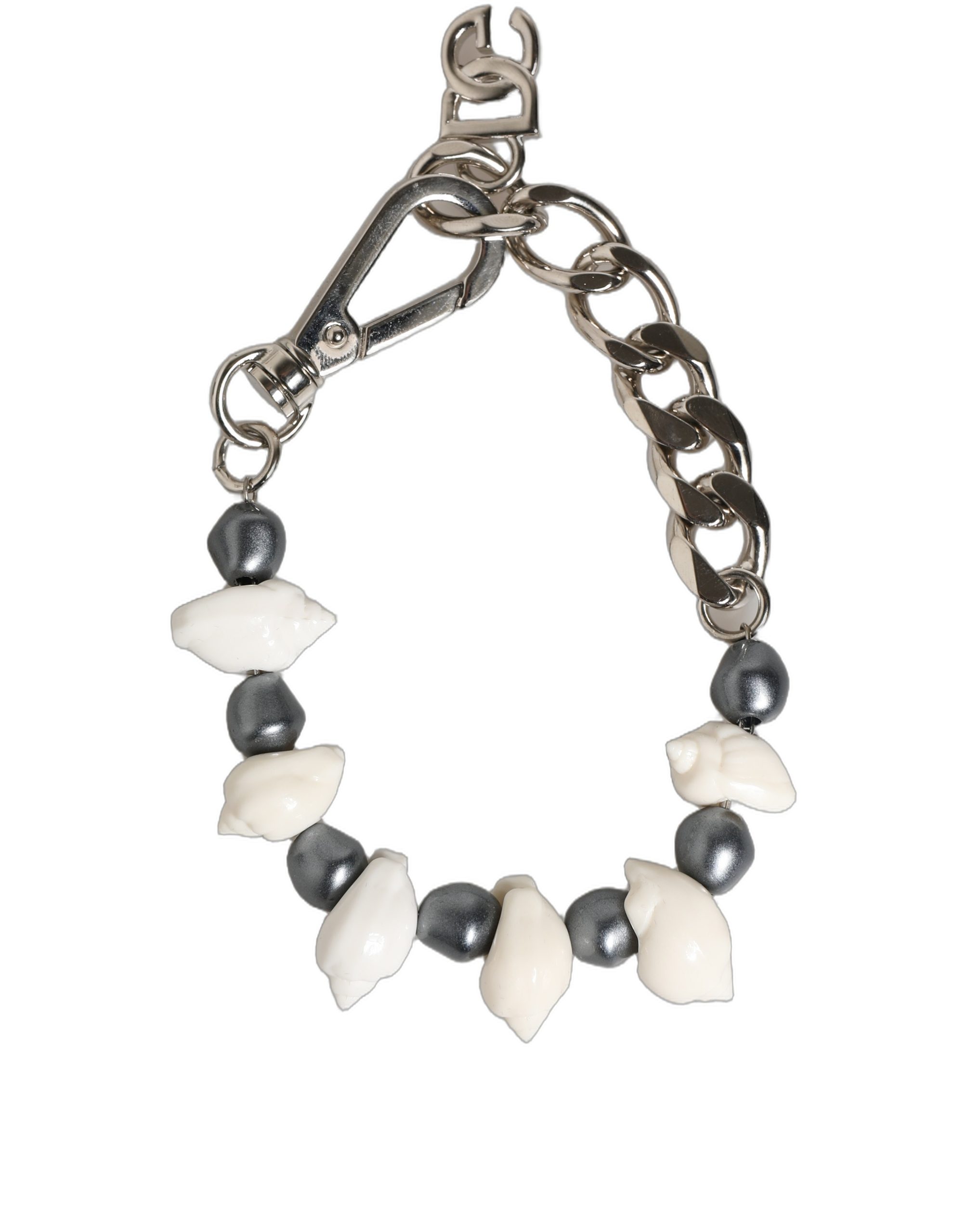 Dolce & Gabbana Silver Tone Brass Beaded Shell DG Logo Pendant Bracelet - Image 3