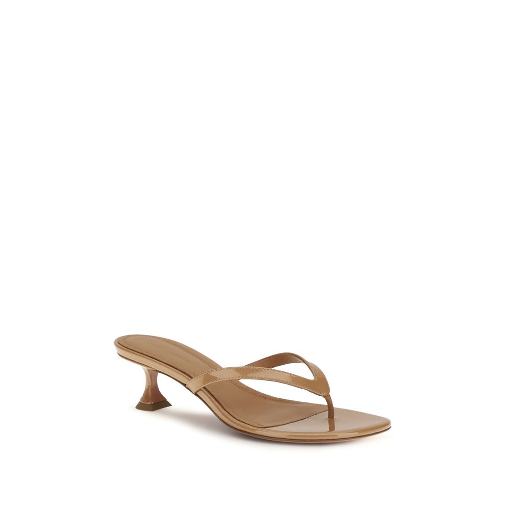 Amina Muaddi Beige Calf Leather Bos Taurus Flat Sandals - Image 2