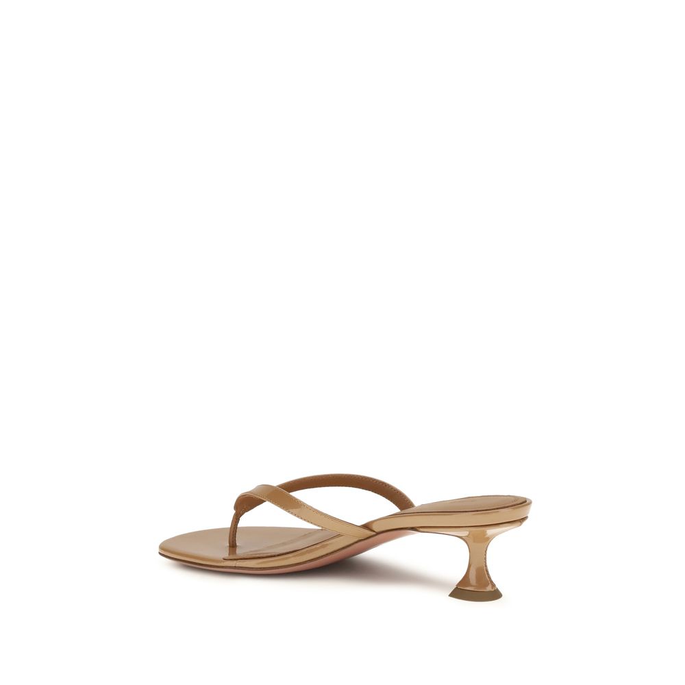 Amina Muaddi Beige Calf Leather Bos Taurus Flat Sandals - Image 3