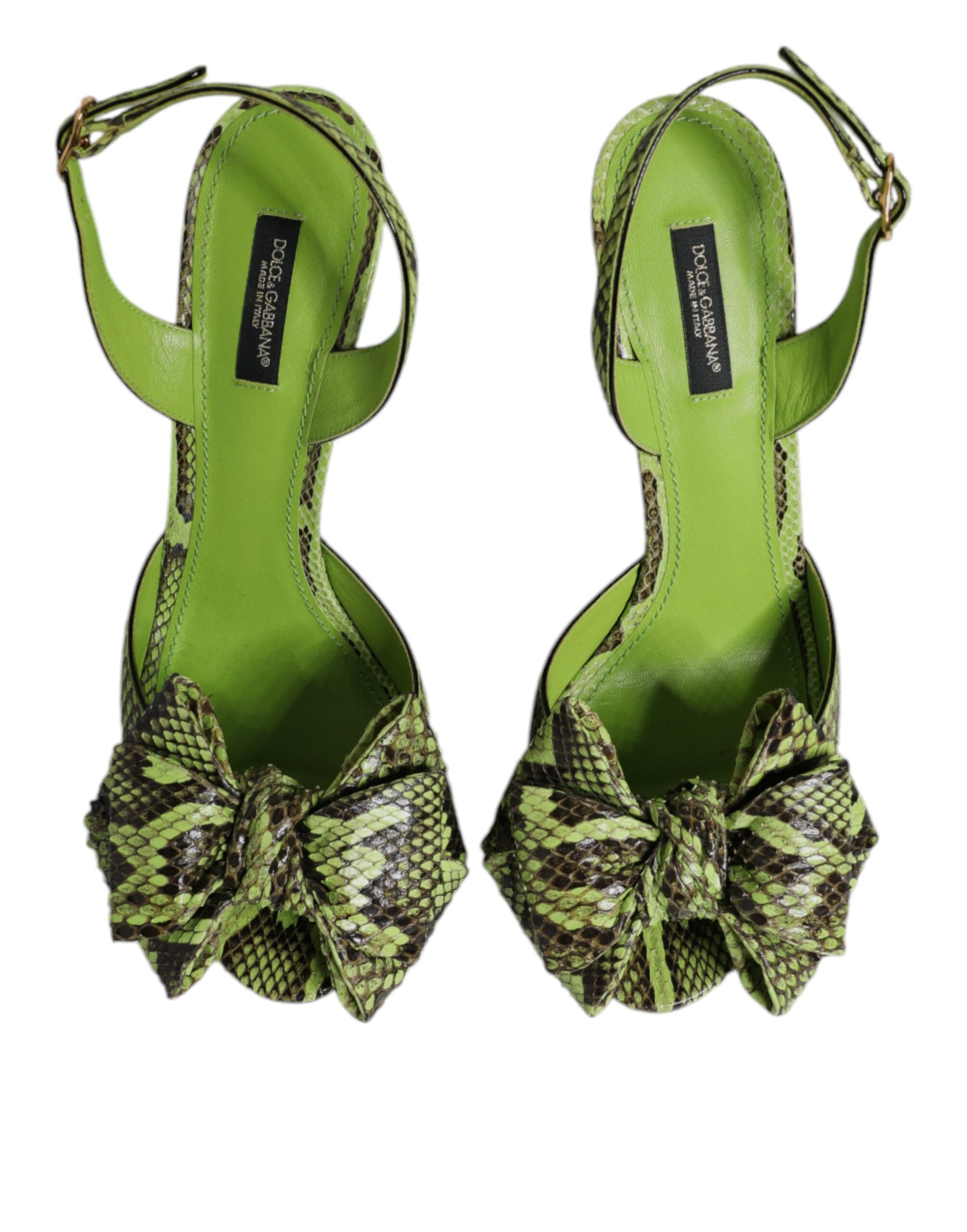 Dolce & Gabbana Green Python Leather Heels Sandals Shoes - Image 3