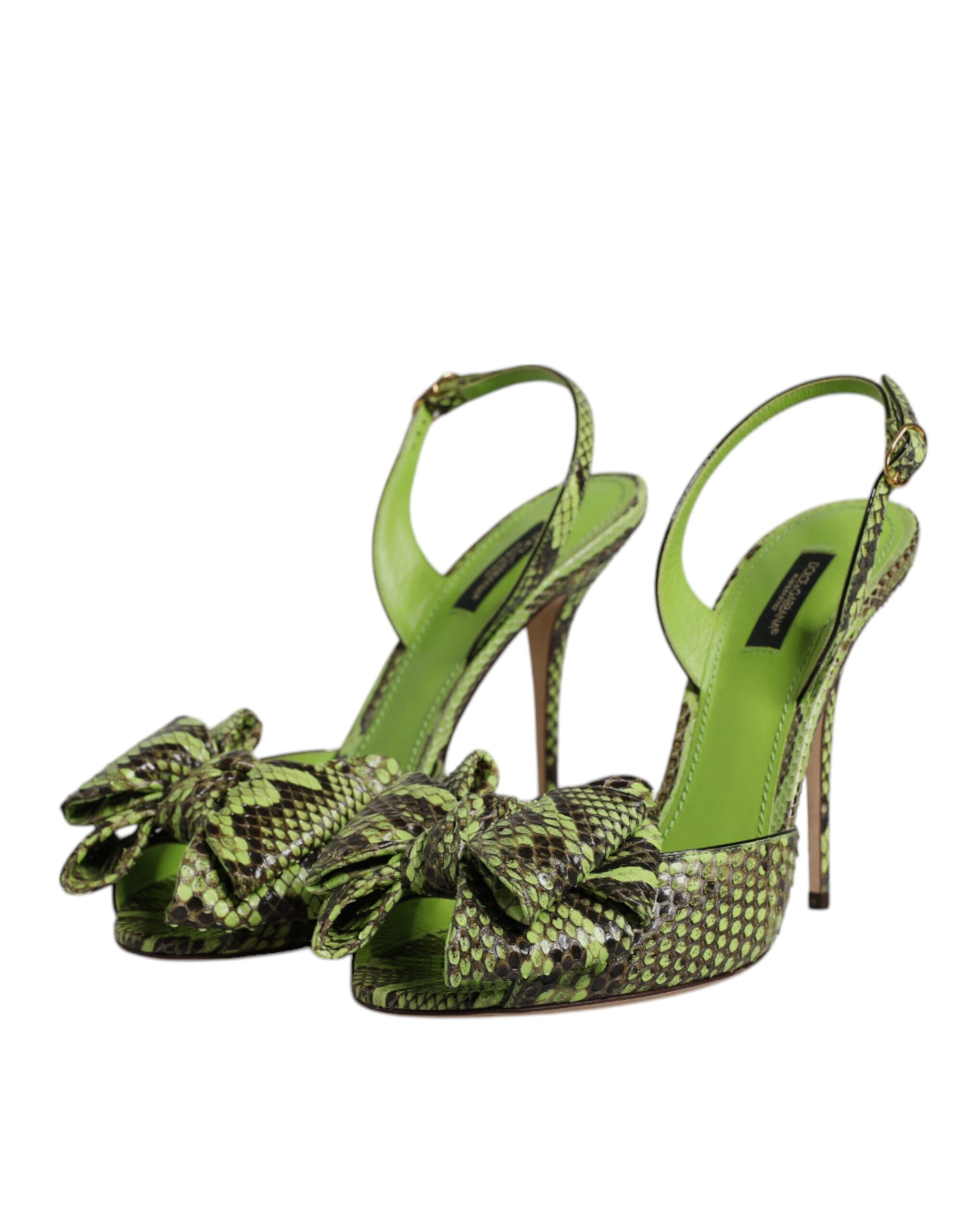 Dolce & Gabbana Green Python Leather Heels Sandals Shoes - Image 4