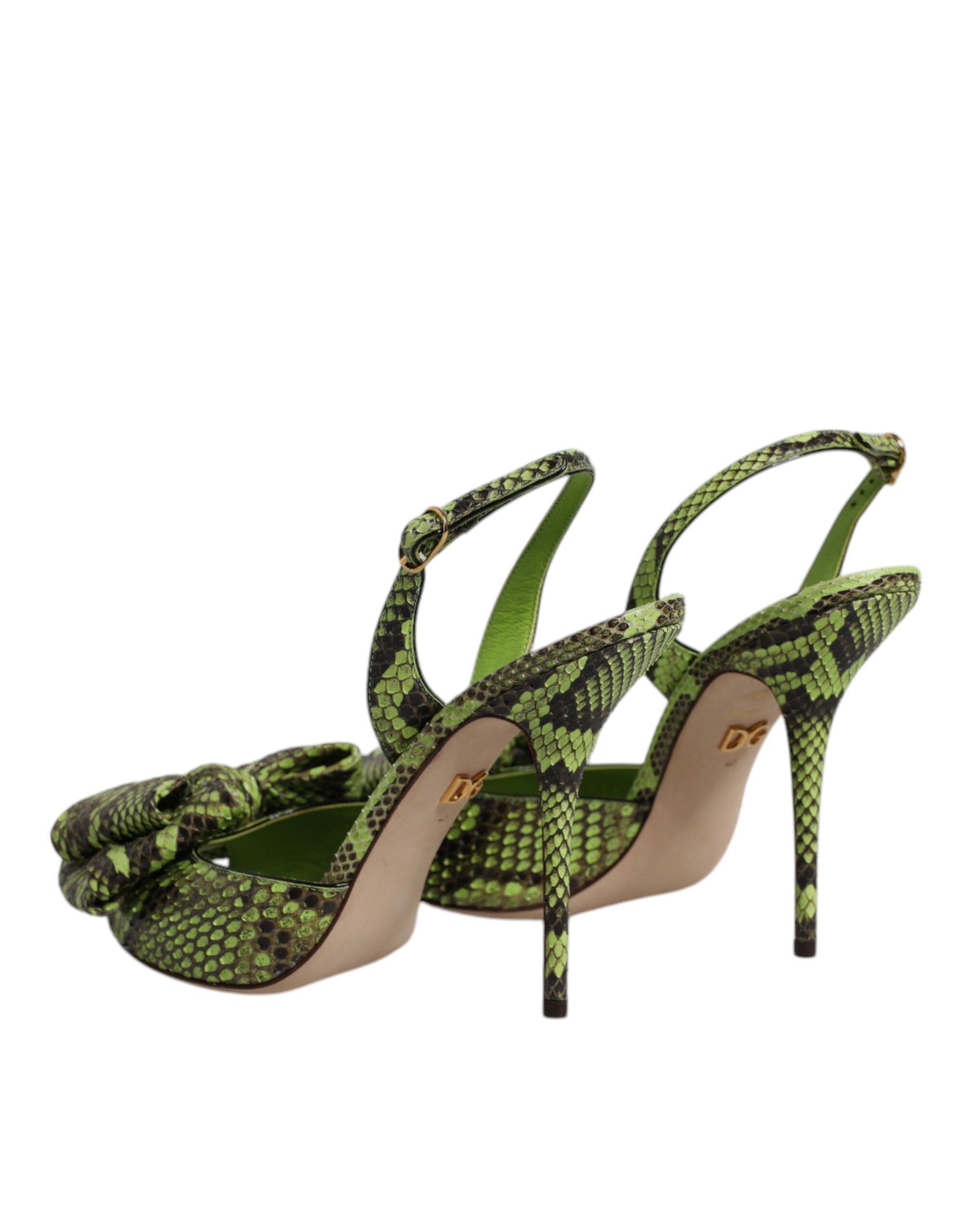 Dolce & Gabbana Green Python Leather Heels Sandals Shoes - Image 5