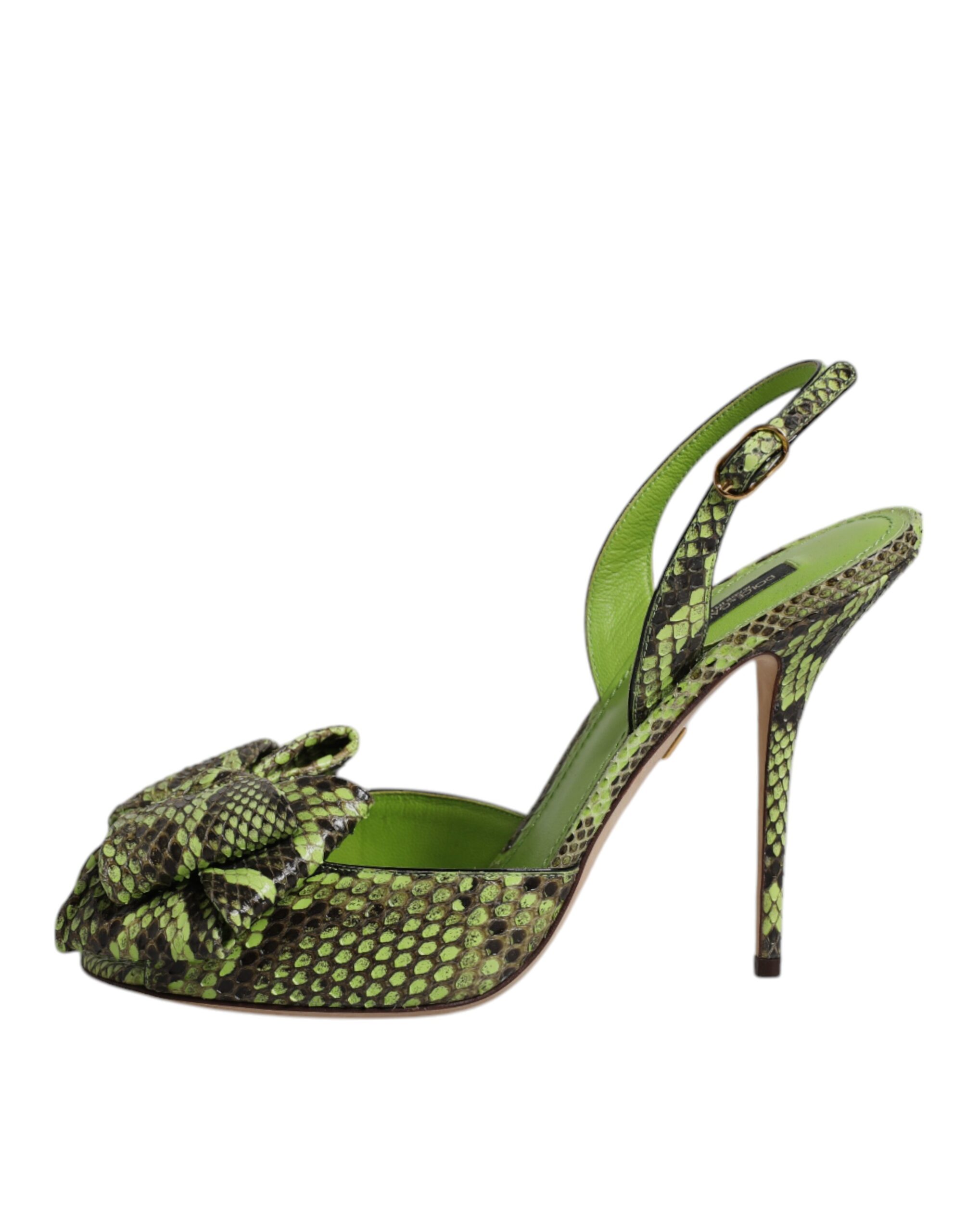 Dolce & Gabbana Green Python Leather Heels Sandals Shoes - Image 6