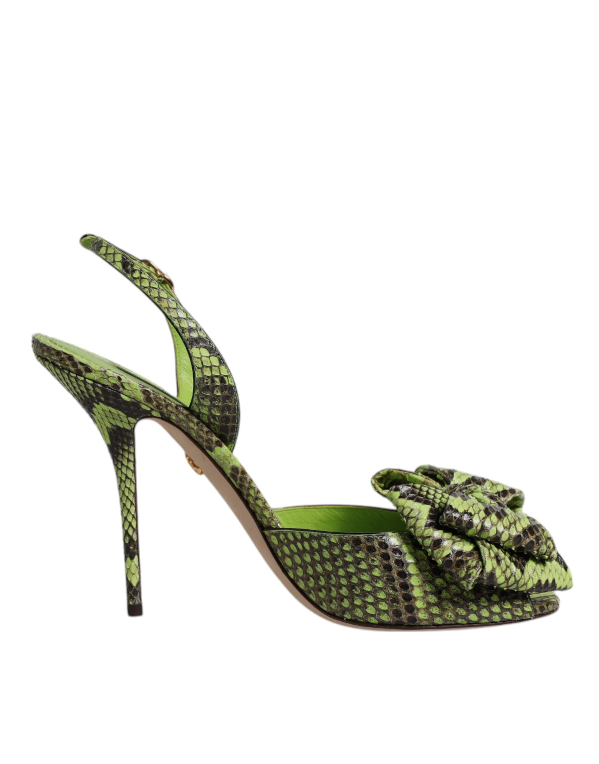 Dolce & Gabbana Green Python Leather Heels Sandals Shoes - Image 7