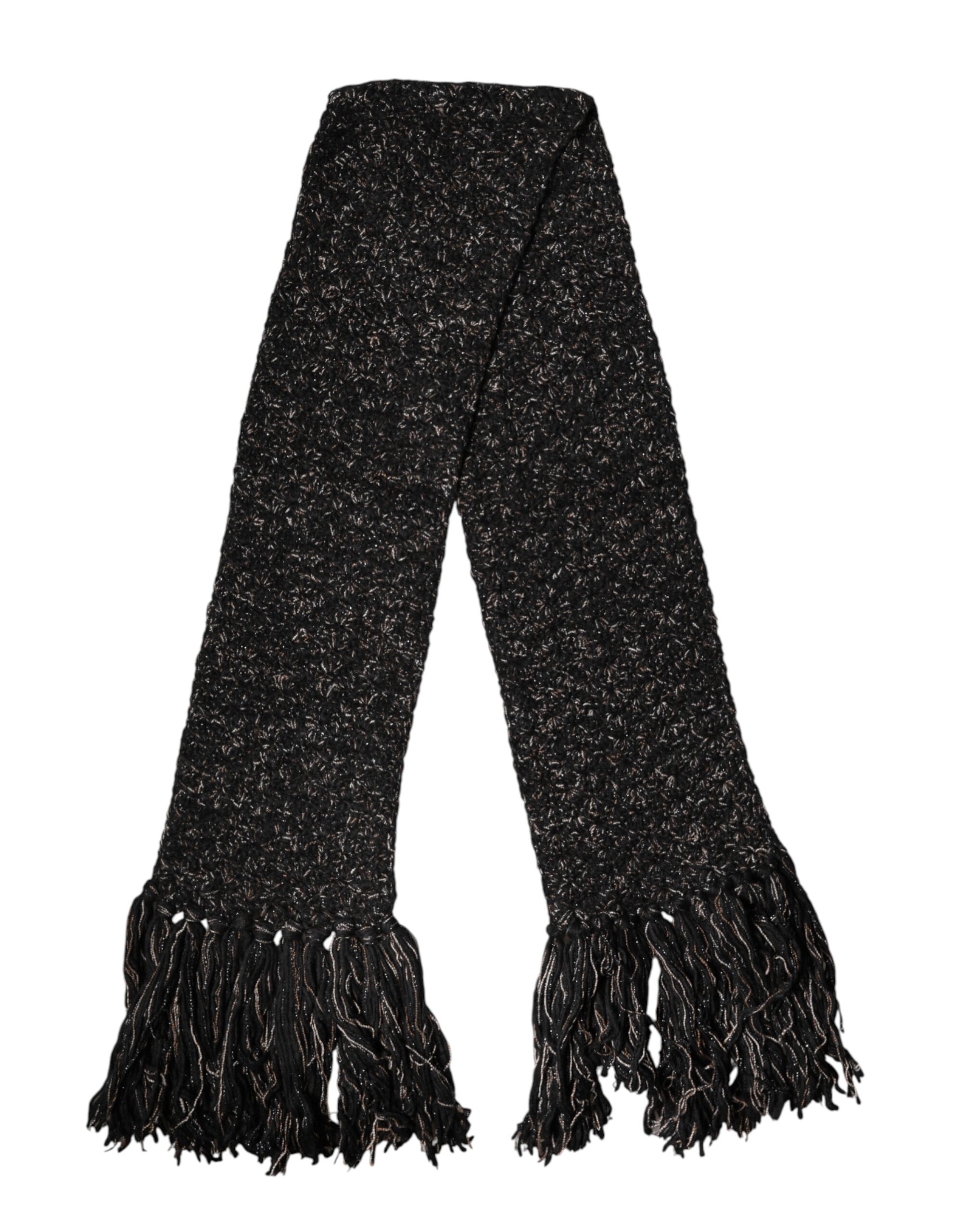 Dolce & Gabbana Black Wool Fringes Neck Wrap Foulard Scarf - Image 2