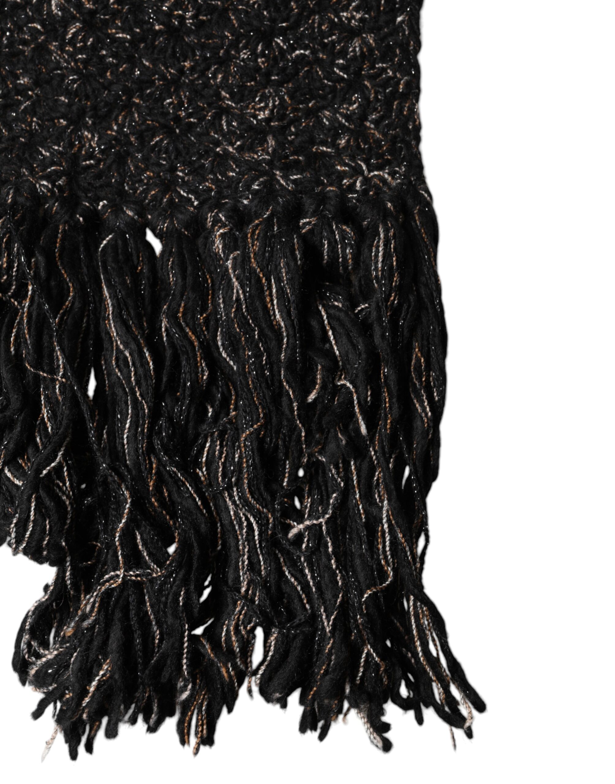 Dolce & Gabbana Black Wool Fringes Neck Wrap Foulard Scarf - Image 3