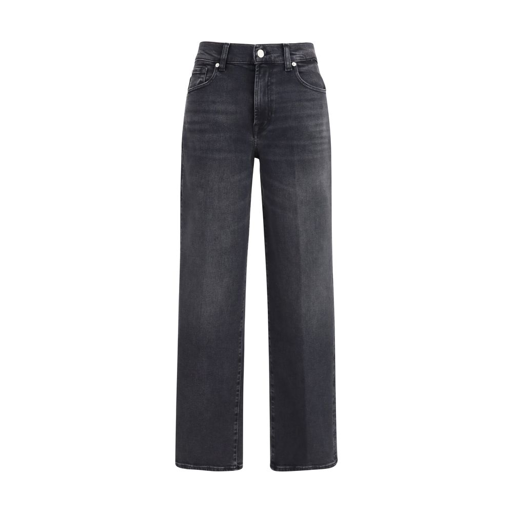 7FOR Black Cotton Straight-Leg Jeans